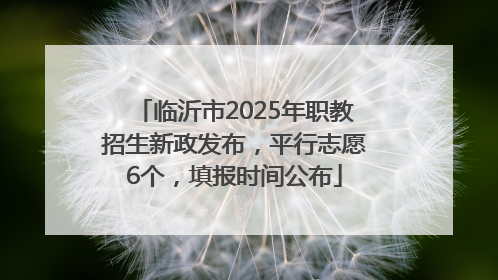 临沂市2025年职教招生新政发布，平行志愿6个，填报时间公布