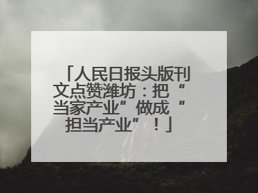 人民日报头版刊文点赞潍坊：把“当家产业”做成“担当产业”！